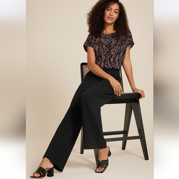 Maurices Black Ponte Patch Pocket High Rise Wide Leg Dress Pant NWT - Picture 3 of 16